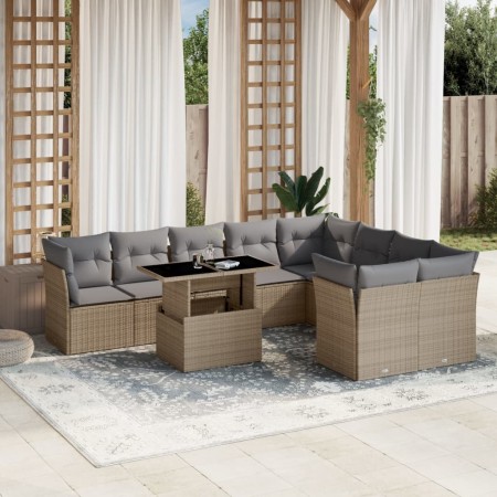 Gartensofa-Set mit 10-teiligen beigen Kissen aus synthetischem Rattan. von , Gartensets - Ref: Foro24-3266839, Preis: 689,16 ...