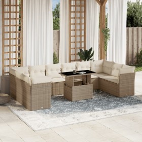 Gartensofa-Set 11-teilig mit beigen Polstern aus synthetischem Rattan von , Gartensets - Ref: Foro24-3266858, Preis: 854,78 €...