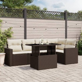 Set of 6-piece garden sofas and brown synthetic rattan cushions by , Garden sets - Ref: Foro24-3267263, Price: 468,49 €, Disc...