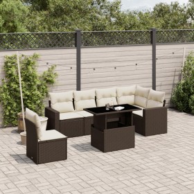 7-piece garden sofa set with brown PE rattan cushions by , Garden sets - Ref: Foro24-3267313, Price: 536,78 €, Discount: %