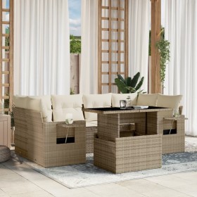 Set of 7-piece garden sofas and beige synthetic rattan cushions by , Garden sets - Ref: Foro24-3267758, Price: 610,46 €, Disc...