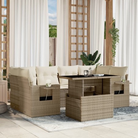 Set sofás de jardín 7 piezas y cojines ratán sintético beige de , Conjuntos de jardín - Ref: Foro24-3267758, Precio: 610,46 €...