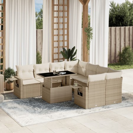 Gartensofagarnitur 9-teilig mit Kissen aus synthetischem Rattan in Beige. von , Gartensets - Ref: Foro24-3267798, Preis: 753,...