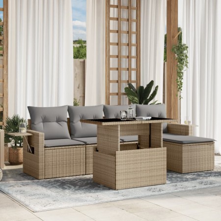 Garden sofa set with 6-piece synthetic rattan beige cushions by , Garden sets - Ref: Foro24-3267869, Price: 445,98 €, Discoun...