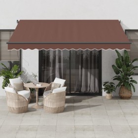 Manual retractable awning with LED lights brown 400x350 cm by , Awnings - Ref: Foro24-3215404, Price: 461,19 €, Discount: %