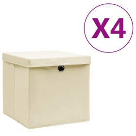 Storage boxes with lids 4 pcs 28x28x28 cm cream by vidaXL, Storage baskets - Ref: Foro24-325216, Price: 31,02 €, Discount: %