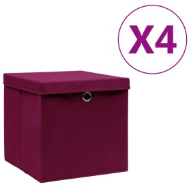 Cajas de almacenamiento con tapa 4 uds 28x28x28 cm rojo oscuro de vidaXL, Cestas para almacenaje - Ref: Foro24-325200, Precio...