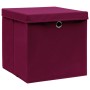 Cajas de almacenamiento con tapa 4 uds 28x28x28 cm rojo oscuro de vidaXL, Cestas para almacenaje - Ref: Foro24-325200, Precio...