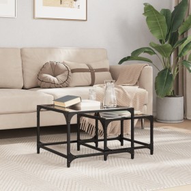 Stackable coffee tables with glass top, 2 pieces, black steel. by , Coffee table - Ref: Foro24-845983, Price: 62,52 €, Discou...