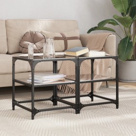 Glass surface coffee table 2 units black steel 40x40x45 cm by , Coffee table - Ref: Foro24-846005, Price: 70,23 €, Discount: %