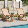 Folding beach chair made of solid eucalyptus wood and beige fabric by , Garden chairs - Ref: Foro24-366564, Price: 64,37 €, D...