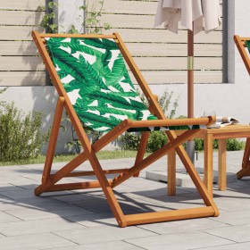 Folding beach chair made of solid eucalyptus wood and leaf fabric. by , Garden chairs - Ref: Foro24-366566, Price: 65,45 €, D...