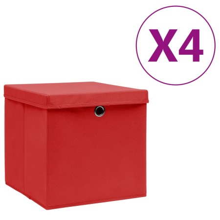 Storage boxes with lids 4 pcs red 28x28x28 cm by vidaXL, Storage baskets - Ref: Foro24-325220, Price: 28,99 €, Discount: %