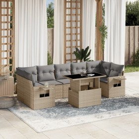 Garden sofa set with 8 pieces of synthetic beige rattan and cushions. by , Garden sets - Ref: Foro24-3267779, Price: 634,80 €...