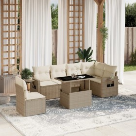 Gartensofagarnitur 7-teilig mit Kissen aus synthetischem Rattan in Beige. von , Gartensets - Ref: Foro24-3267938, Preis: 591,...