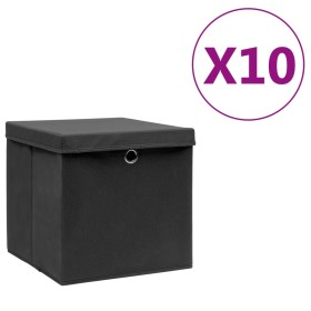 Storage boxes with lids 10 pcs black 28x28x28 cm by vidaXL, Storage baskets - Ref: Foro24-325190, Price: 58,76 €, Discount: %