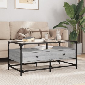 Glass top coffee table in Sonoma gray steel 98.5x50x45 cm by , Coffee table - Ref: Foro24-846047, Price: 114,04 €, Discount: %