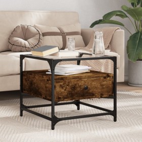 Glass top coffee table with smoked oak and steel, 50x50x45 cm. by , Coffee table - Ref: Foro24-846051, Price: 74,23 €, Discou...