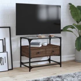 TV stand made of brown oak wood and glass, dimensions 60x35x51 cm. by , TV Furniture - Ref: Foro24-846058, Price: 71,99 €, Di...