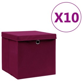 Storage boxes with lids 10 pcs dark red 28x28x28 cm by vidaXL, Storage baskets - Ref: Foro24-325202, Price: 58,99 €, Discount: %