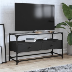 TV stand made of black glass and wood, 98x35x51 cm by , TV Furniture - Ref: Foro24-846064, Price: 94,99 €, Discount: %