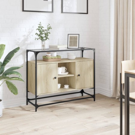 Glass and wood sideboard, engineered Sonoma oak, 98x35x81 cm. by , Sideboards - Ref: Foro24-846070, Price: 111,56 €, Discount: %