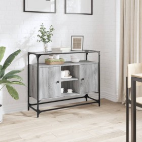 Glass and wood sideboard in gray Sonoma engineering 98x35x81 cm by , Sideboards - Ref: Foro24-846072, Price: 111,21 €, Discou...