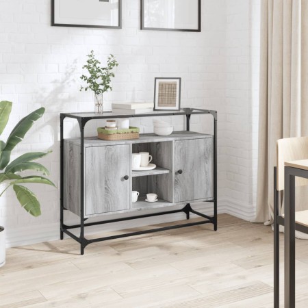 Glass and wood sideboard in gray Sonoma engineering 98x35x81 cm by , Sideboards - Ref: Foro24-846072, Price: 114,99 €, Discou...