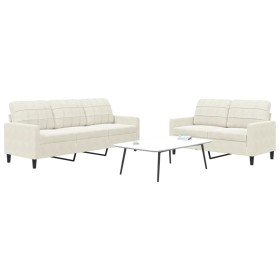 Set of 2-piece cream velvet sofas with cushions by , Sofas - Ref: Foro24-3278399, Price: 485,99 €, Discount: %