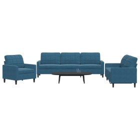 Set of sofas with 3 blue velvet cushions by , Sofas - Ref: Foro24-3278440, Price: 640,78 €, Discount: %