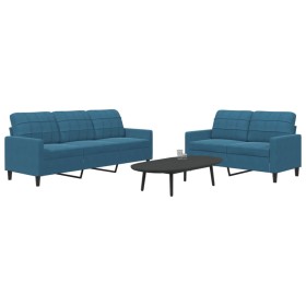 Set of sofas with 2 blue velvet cushions by , Sofas - Ref: Foro24-3278400, Price: 479,31 €, Discount: %