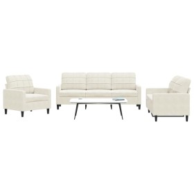 3-piece cream velvet sofa set with cushions by , Sofas - Ref: Foro24-3278359, Price: 633,54 €, Discount: %