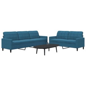 Set of sofas with 2 blue velvet cushions by , Sofas - Ref: Foro24-3278480, Price: 531,03 €, Discount: %