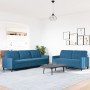 Set of sofas with 2 blue velvet cushions by , Sofas - Ref: Foro24-3278480, Price: 509,76 €, Discount: %