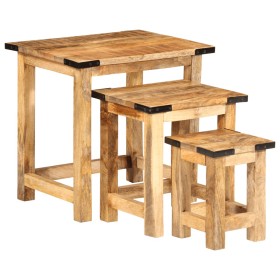 Stackable tables, set of 3, made of solid rough mango wood. by , Side tables - Ref: Foro24-358502, Price: 100,95 €, Discount: %