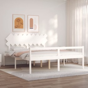 Double bed for seniors with white solid wood headboard by vidaXL, Beds and slatted bases - Ref: Foro24-3195562, Price: 184,99...