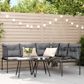 L-shaped garden sofa with black steel and textilene cushions by , Outdoor sofas - Ref: Foro24-4008108, Price: 260,53 €, Disco...