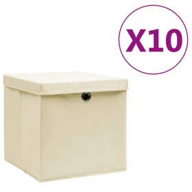 Aufbewahrungsboxen mit Deckel 10 Stück creme 28x28x28 cm von vidaXL, Aufbewahrungskörbe - Ref: Foro24-325218, Preis: 58,76 €,...