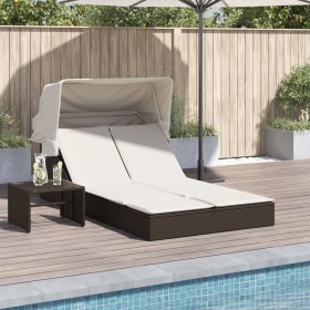 Double sun lounger with canopy and brown synthetic rattan cushions by , Loungers - Ref: Foro24-368638, Price: 297,99 €, Disco...