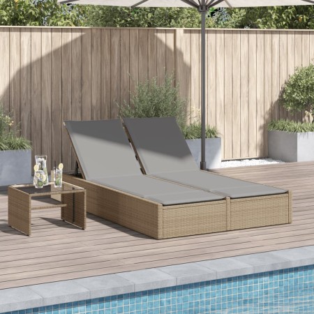 Double sun lounger with beige synthetic rattan cushions by , Loungers - Ref: Foro24-368631, Price: 274,49 €, Discount: %