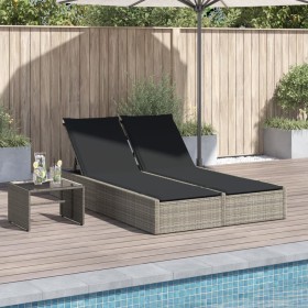 Double sun lounger with light gray synthetic rattan cushions by , Loungers - Ref: Foro24-368633, Price: 303,99 €, Discount: %