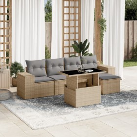 Garden sofa set with 6-piece synthetic rattan beige cushions by , Garden sets - Ref: Foro24-3269129, Price: 446,71 €, Discoun...