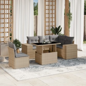 Gartensofa-Set mit 6-teiligen Kissen aus synthetischem Rattan in Beige. von , Gartensets - Ref: Foro24-3269169, Preis: 485,99...