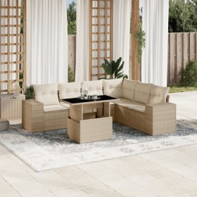 Gartensofagarnitur 7-teilig mit Kissen aus synthetischem Rattan in Beige. von , Gartensets - Ref: Foro24-3269188, Preis: 614,...