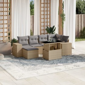 Set of 7-piece garden sofas and beige synthetic rattan cushions by , Garden sets - Ref: Foro24-3269309, Price: 551,99 €, Disc...