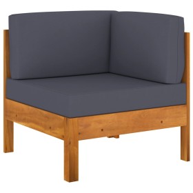 Ecksofa aus massivem Akazienholz mit dunkelgrauen Kissen von vidaXL, Modulare Sofas für den Außenbereich - Ref: Foro24-310645...