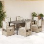 Garten-Essgruppe 7-teilig mit Kissen aus synthetischem Rattan in Beige. von , Gartensets - Ref: Foro24-3263025, Preis: 830,57...