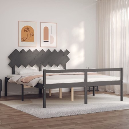 Double bed for seniors gray solid wood headboard by vidaXL, Beds and slatted bases - Ref: Foro24-3195563, Price: 164,28 €, Di...