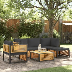 Garden sofa set with 6 pieces, solid acacia wood, and cushions. by , Garden sets - Ref: Foro24-3214880, Price: 740,28 €, Disc...