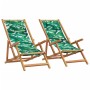 Folding beach chairs, 2 units, solid wood frame, leaf print fabric by , Garden chairs - Ref: Foro24-3214489, Price: 142,59 €,...